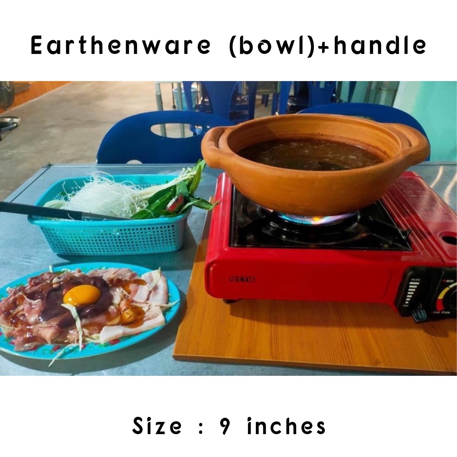 Thai antique handmade Earthenware bowl with handler – 9 inches