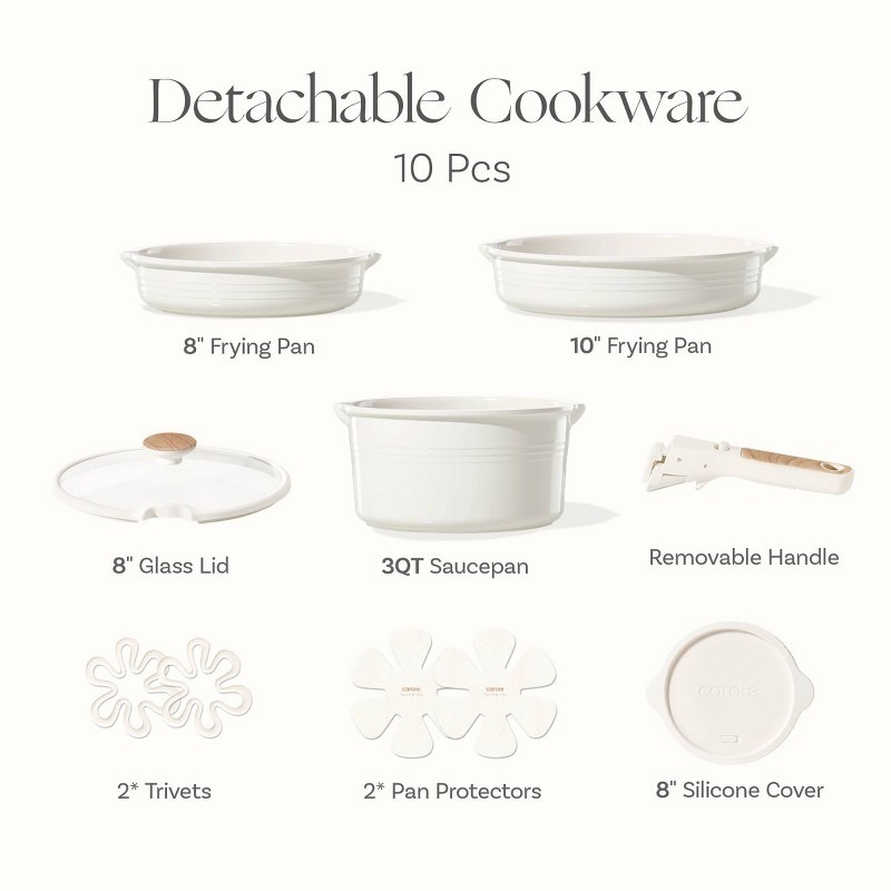 Carote Ceramic Nonstick Cookware Set with Detachable Handle