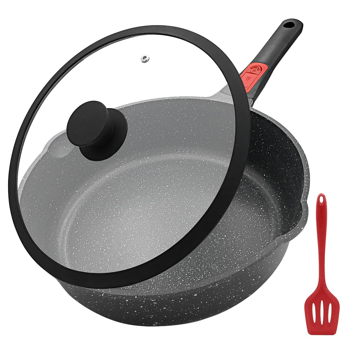 12 Inch Nonstick Deep Frying Pan Saute Skillet 5 QT Detachable Handle Lid