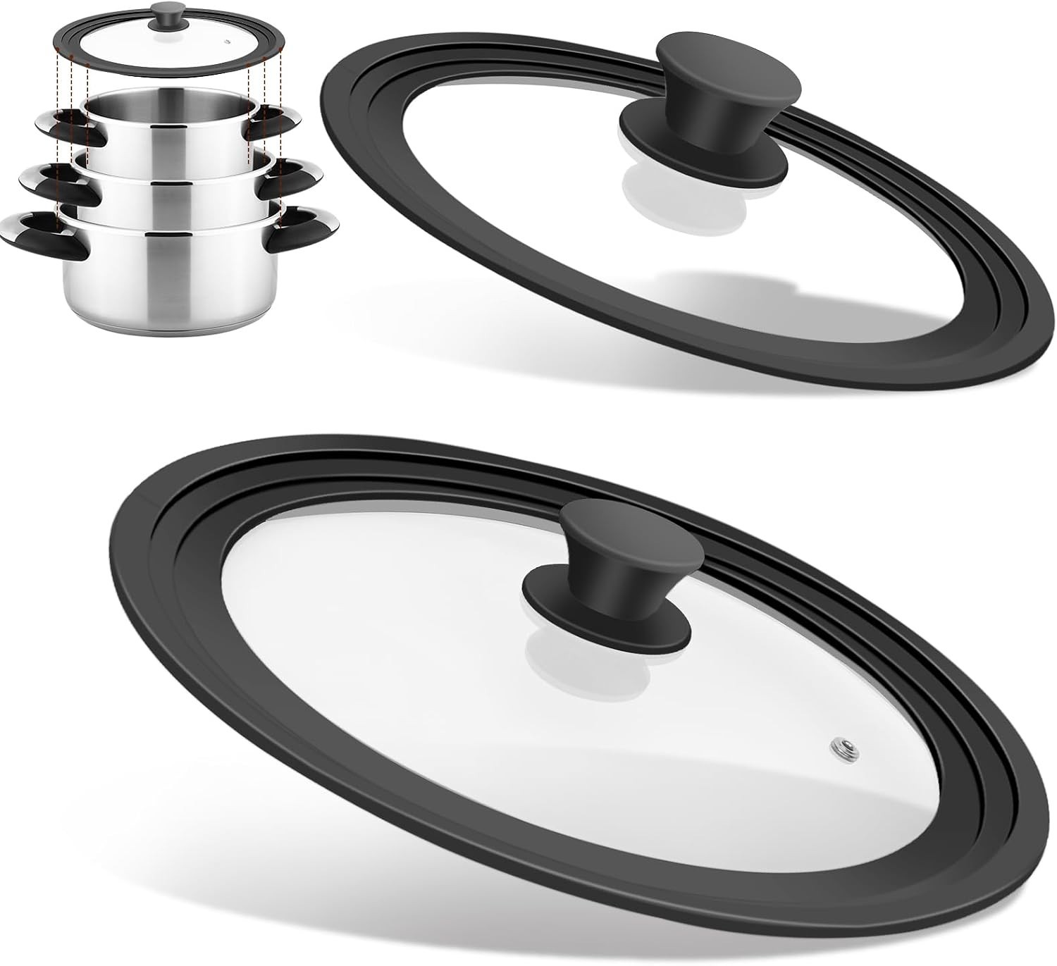 Universal Lids for Pots, Pans and Skillets, Fits 7″, 8″, 9″, 10″, 11″, 12″ Co…