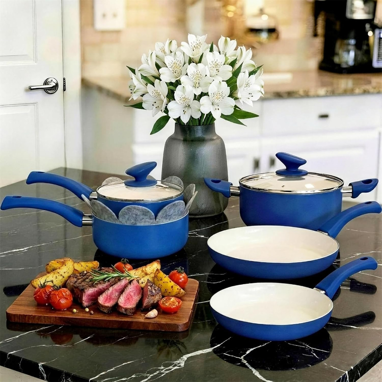 12-Piece Nonstick Ceramic Cookware Set with Stay-Cool Handles Induction