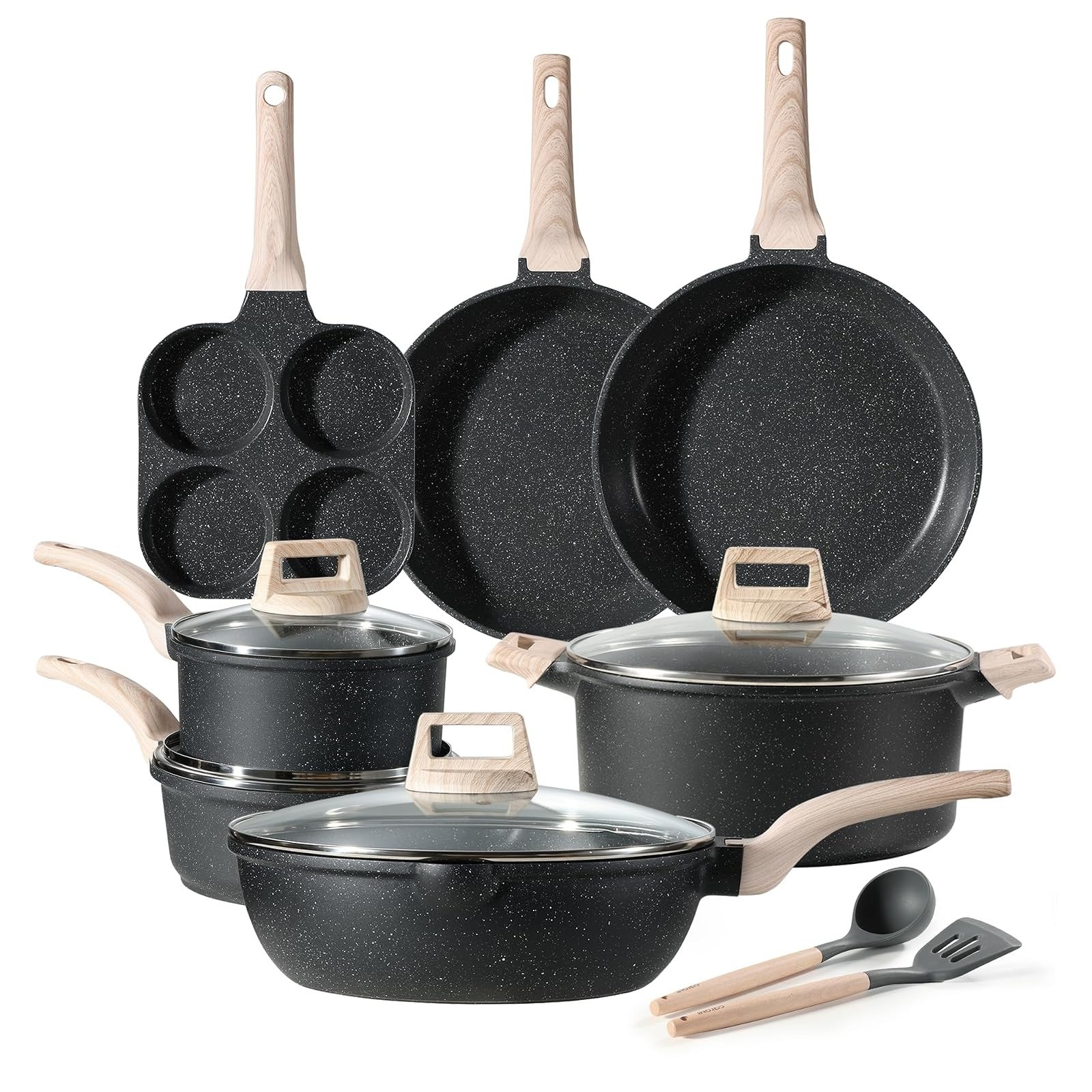 CAROTE 21pcs Nonstick Cookware Set, Induction Compatible, Easy Clean