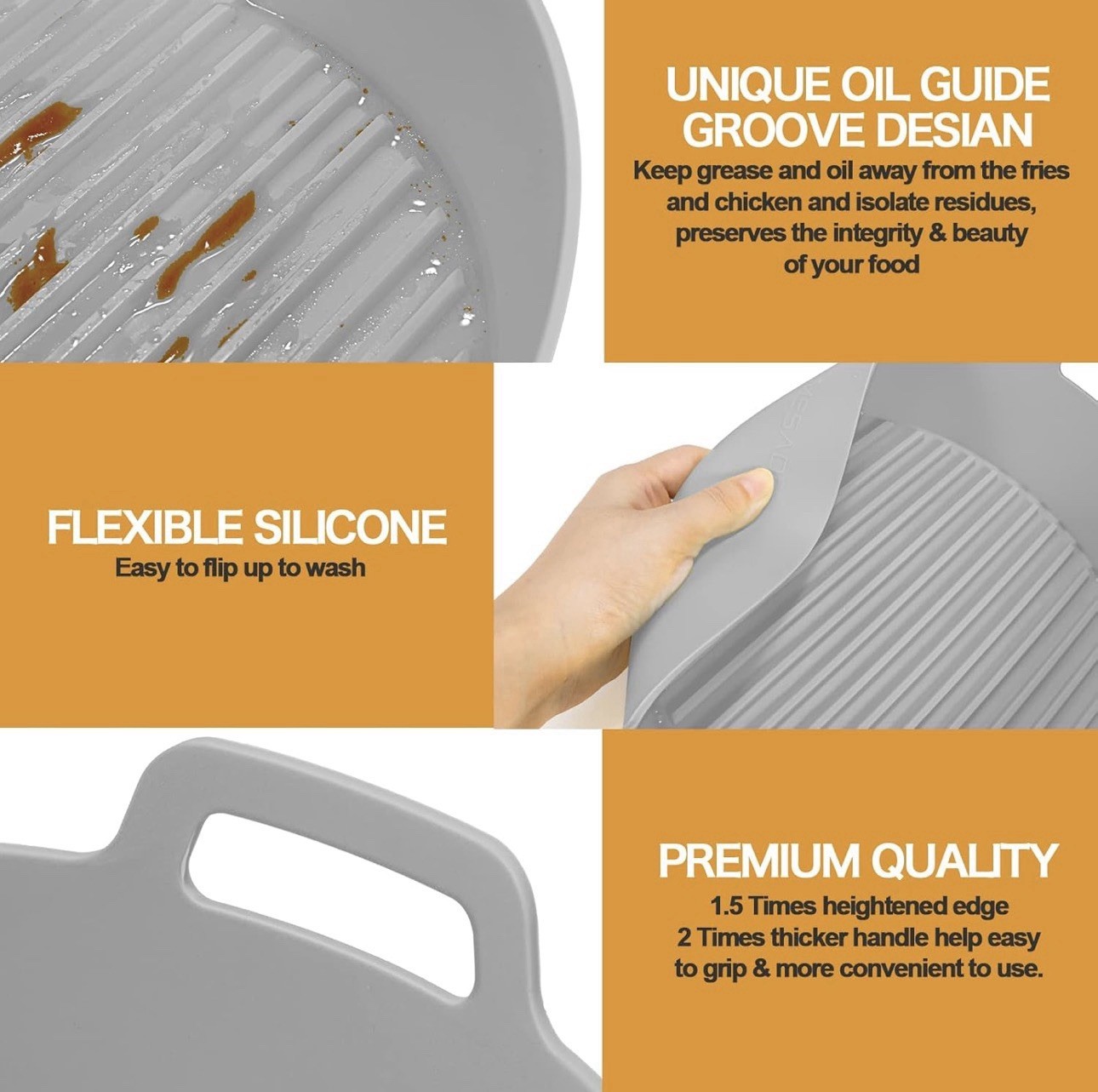MESADEA Gray Silicone Non-Stick Grill Pan Set, Round, 2-Piece, 9.06 Inch