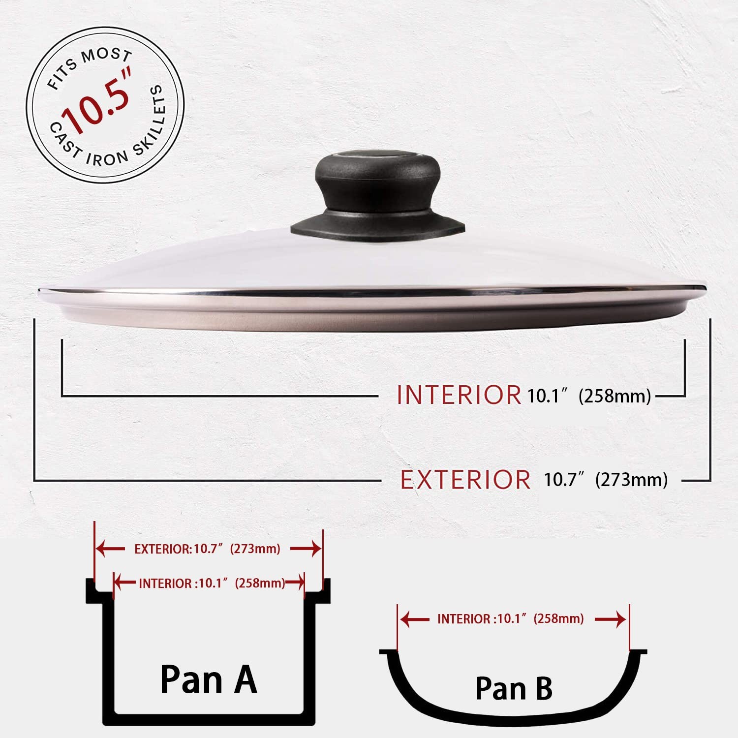 10.5 Inch Pan Lid, Frying Pan Lid, Fry Pan Lid, Skillet Lid, Pan Lid with Han…
