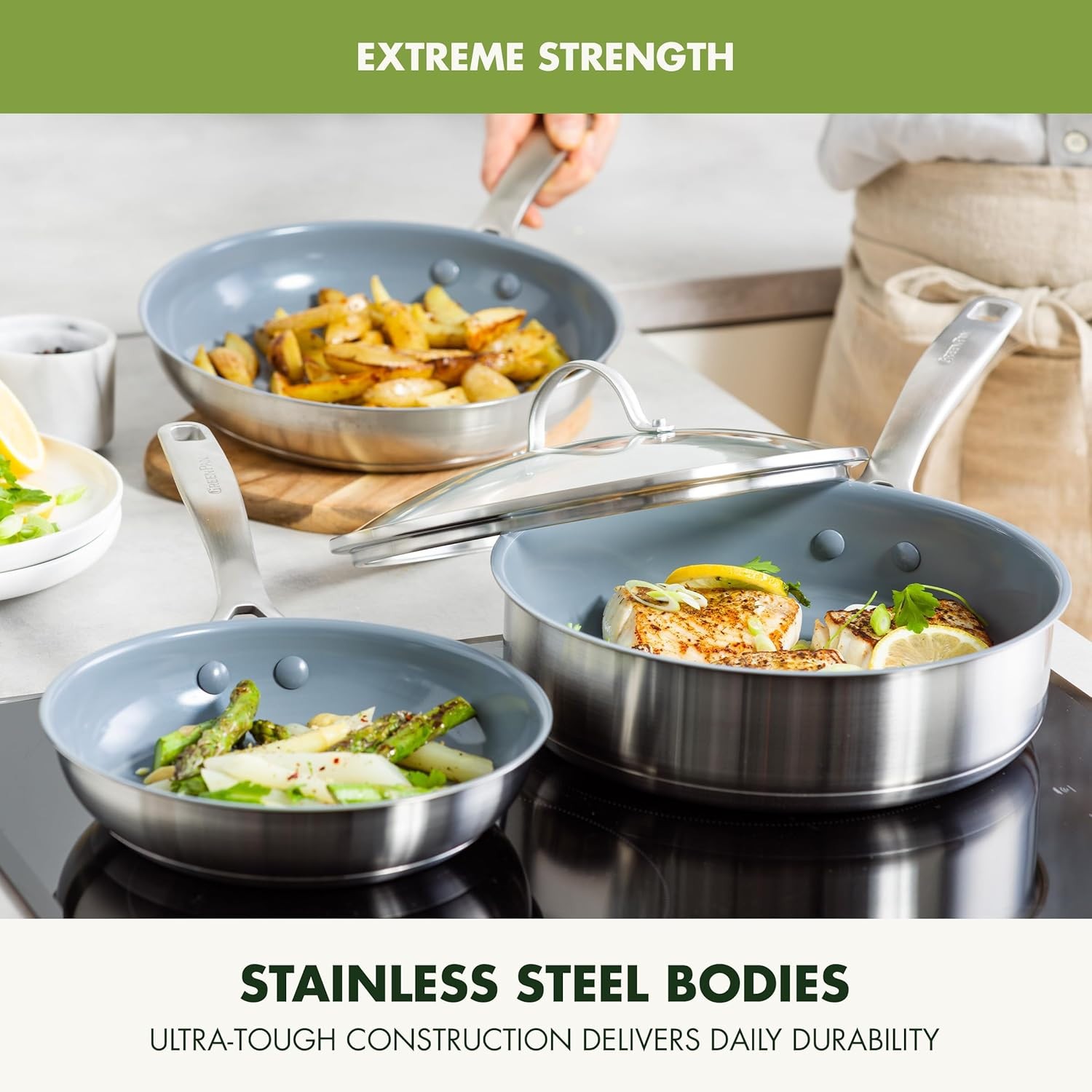 Greenpan Treviso 10 Piece Cookware Set, Non-Toxic Pfas-Free Stainless Steel Cera