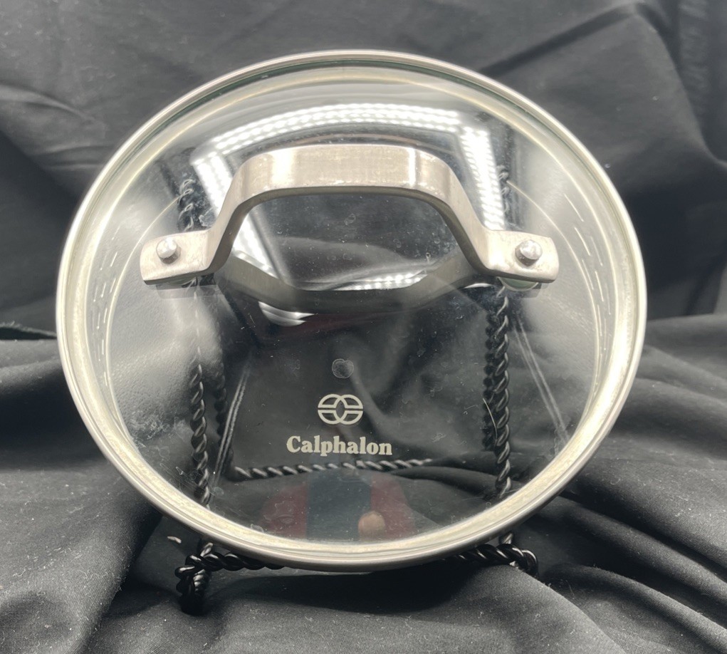 Calphalon Pot Stainless Steel Glass Lid Strainer 5 1/2″ Inner 6 1/8 Outer GUC