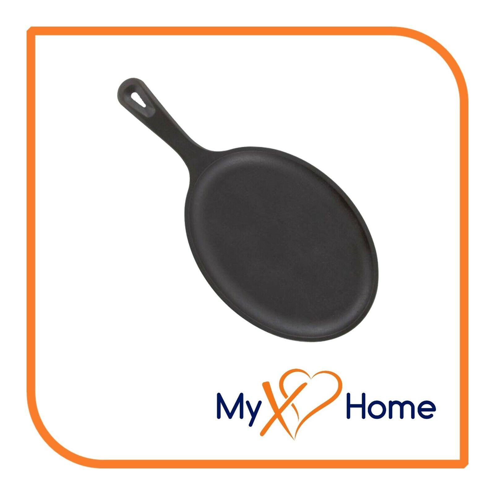 9″ x 7″ Oval Cast Iron Fajita Skillet with Handle & Wooden Base (6 Skillets)