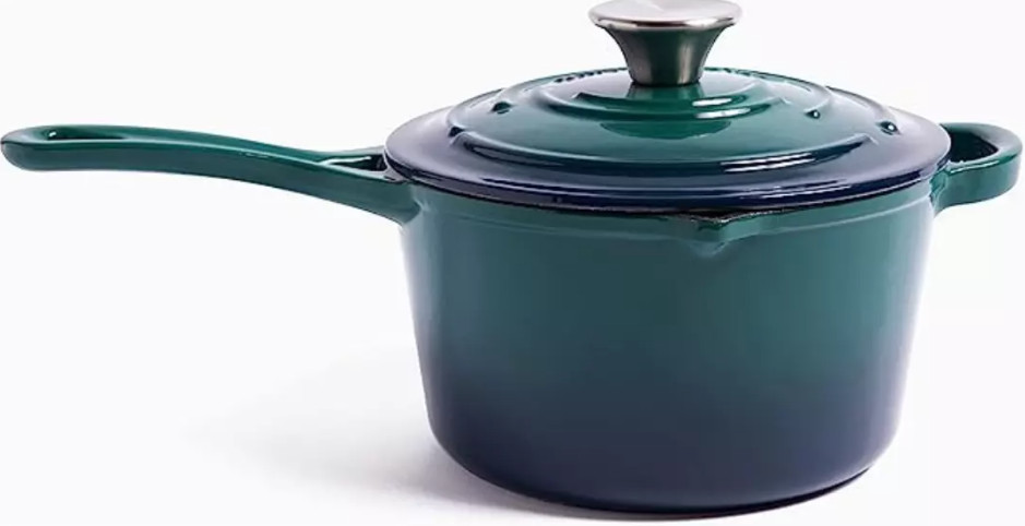 Larder & Vine Enameled Cast Iron Saucepan with Lid, 2.1L, 2 Colours BNIB