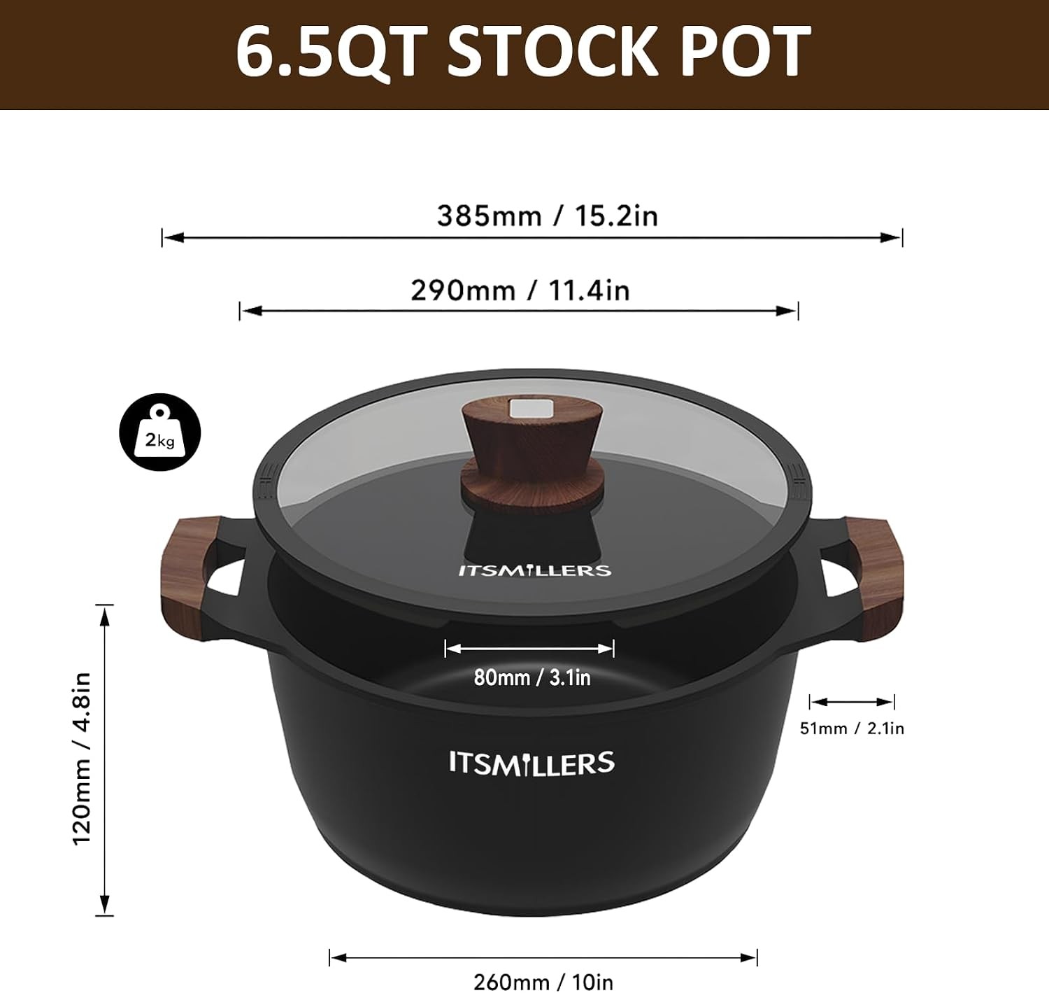 Nonstick Stock Pot, 6.5 Qt Soup Stock Pot with Strainer Lid, Induction Cooking