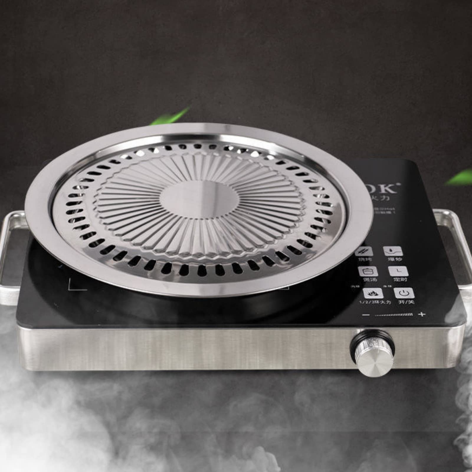 Korean BBQ Grill Pan Stainless Steel Non-Stick Round Smokeless Roasting