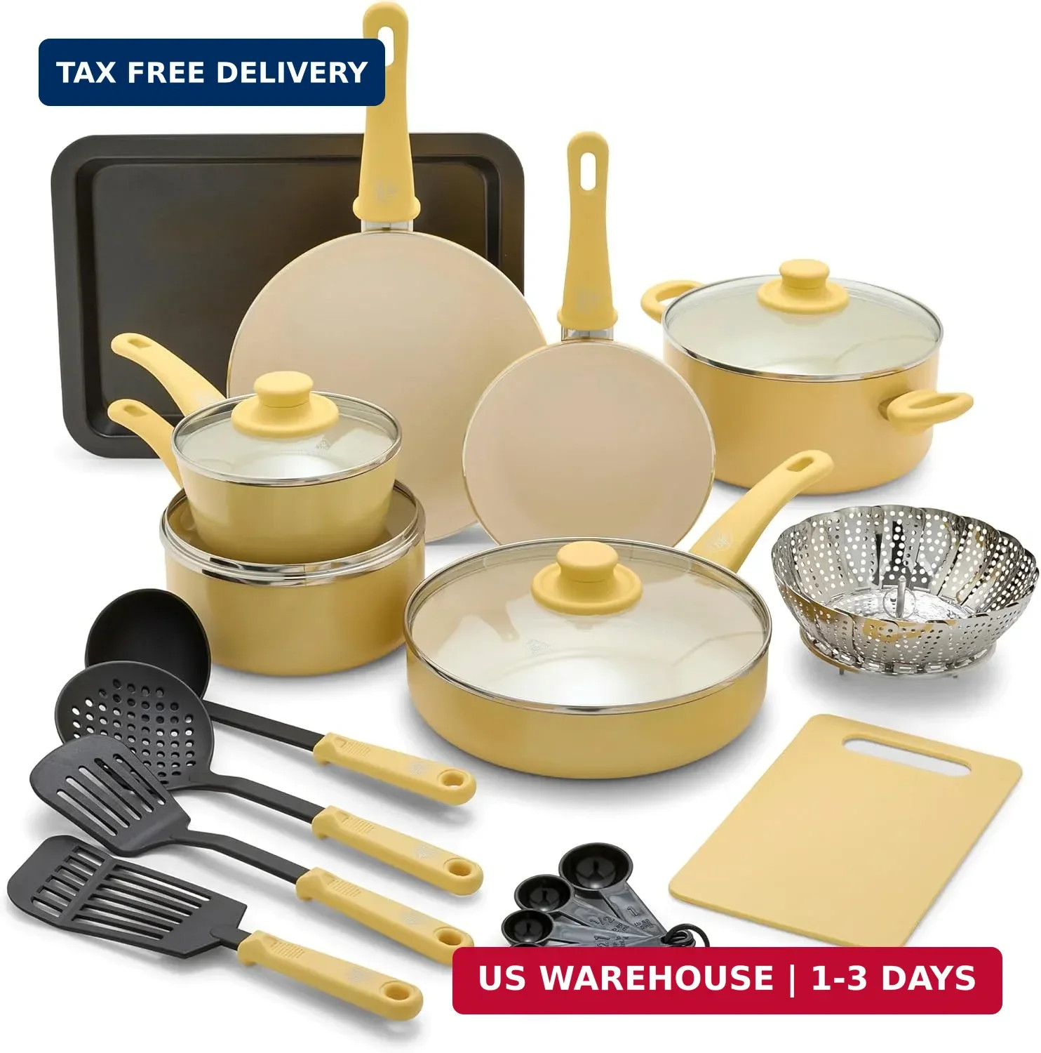 GreenLife Soft Grip Healthy Ceramic Nonstick 18 Piece Kitchen Cookware Pots and