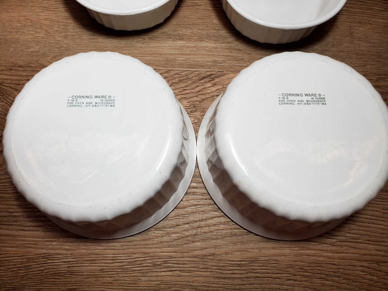 4 CORNING WARE Dishes FRENCH WHITE – RIBBED 15oz F-15-B 16oz F-16-B Oval & Round