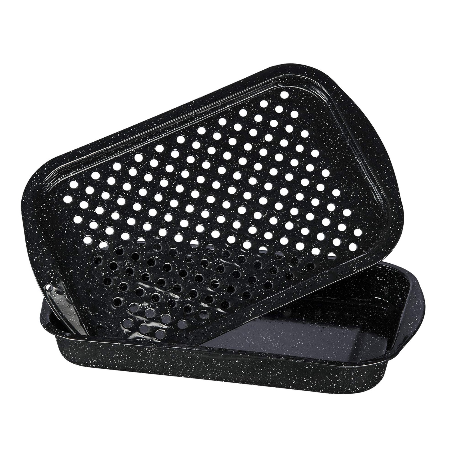 Granite Ware 3 piece multiuse set. Enameled steel bake, broiler pan, and grill w