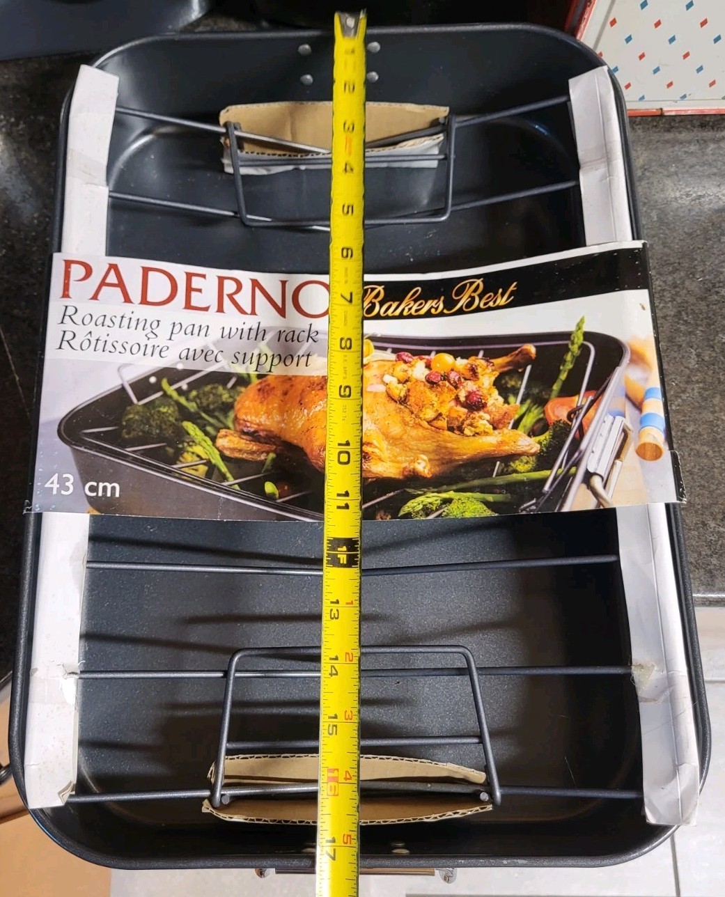 Large Paderno Roaster Pan with Rack NEW NEVER USED 17.5″ 43cm Long
