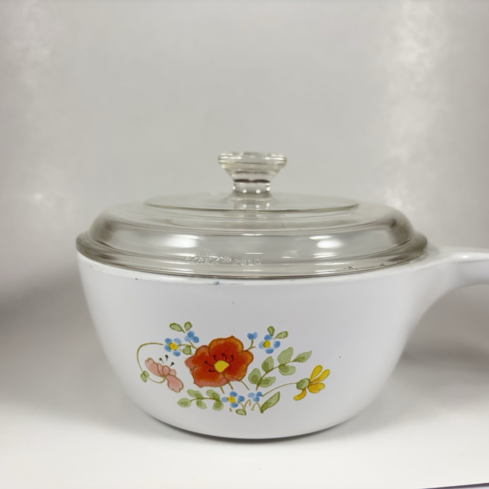 Vintage Corning Wildflower P-82-B Handled Sauce Pan With PYREX Lid 1.5 Pint