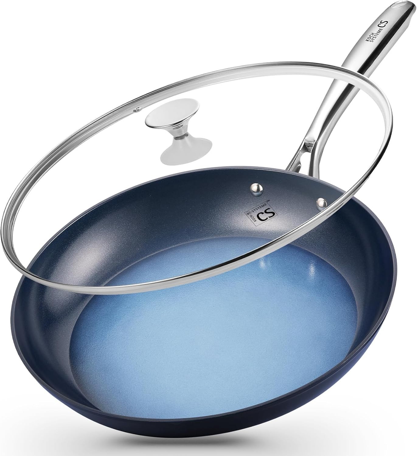 14 Inch Large Frying Pan with Lid, Nonstick Skillet with Ceramic Interior, Large