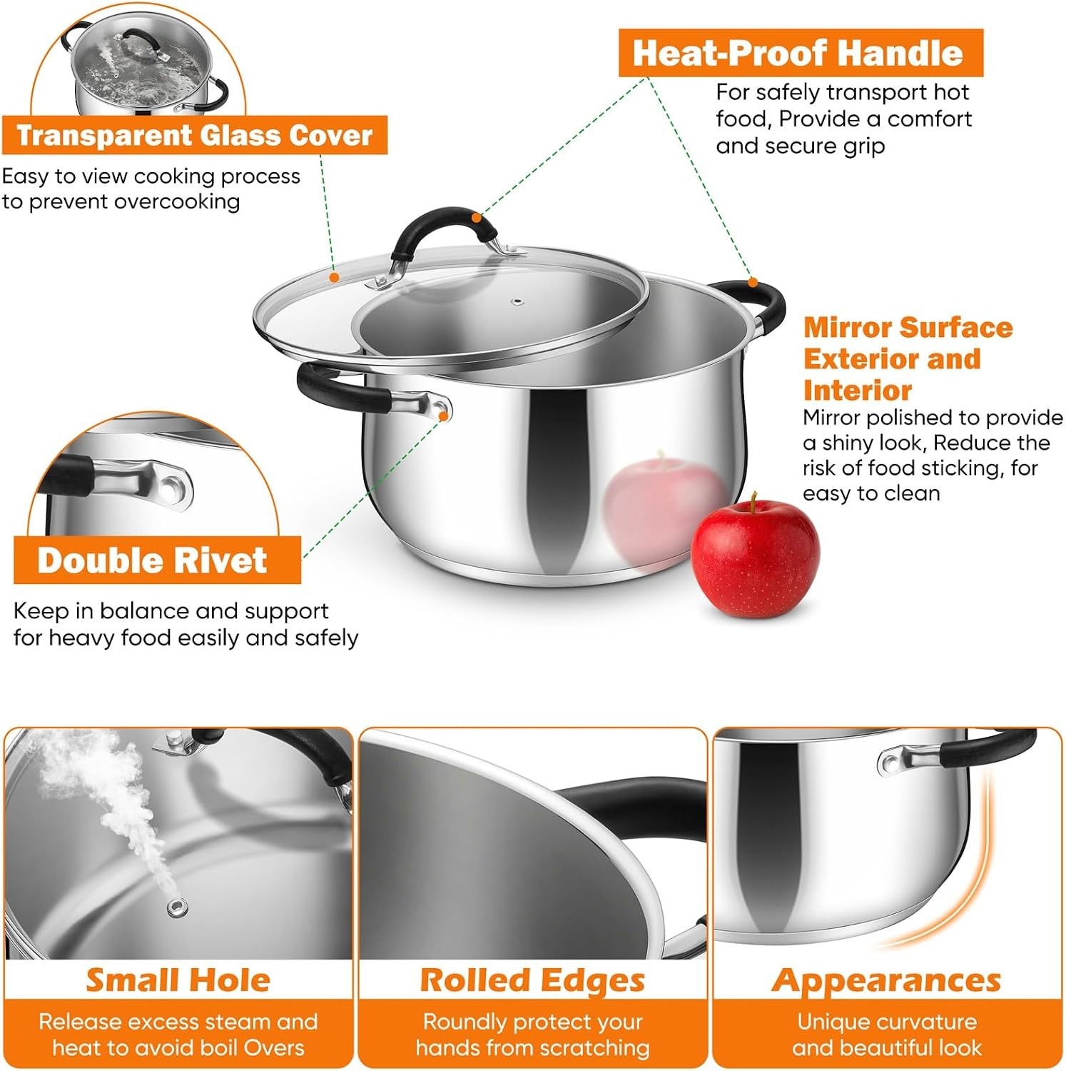 5 Quart Stainless Steel Stock Pot, Cooking Pot with Visible Lid | For Soup Pa…
