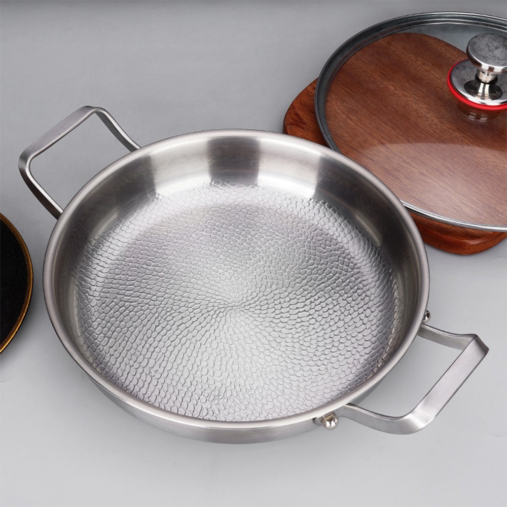 3 Ply Titanium Clad Stainless Steel Frying Pan Non Toxic Non Stick Hammered