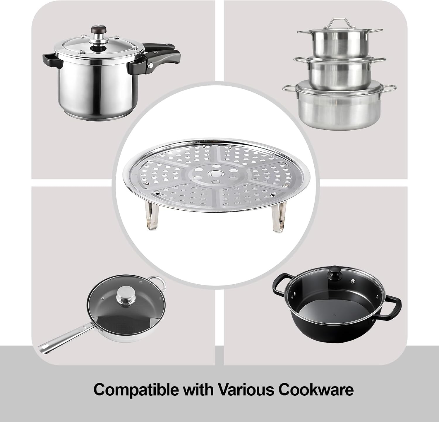Steamer Rack, Premium Stainless Steel Steamers Rack with Removable Stand, 8.7