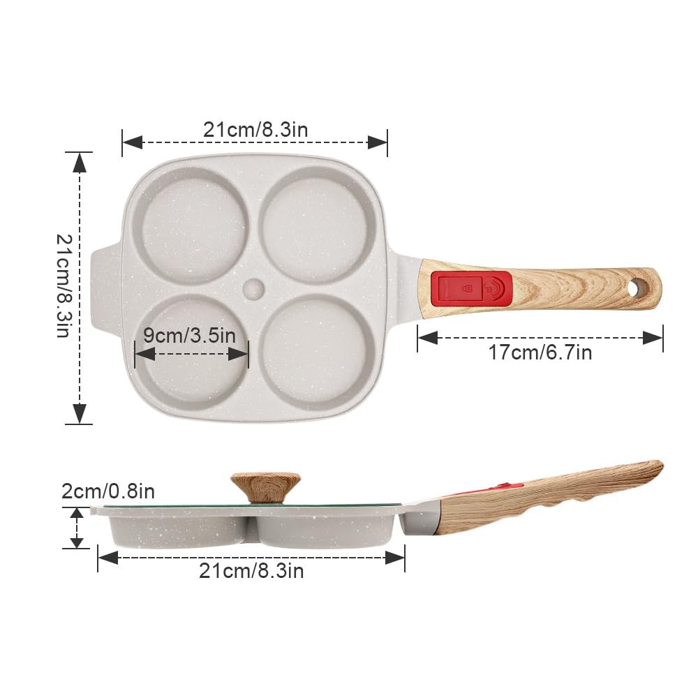 1 PC 4 Cup Nonstick Fried Egg Omelette Pan With Lid Detachable Handle