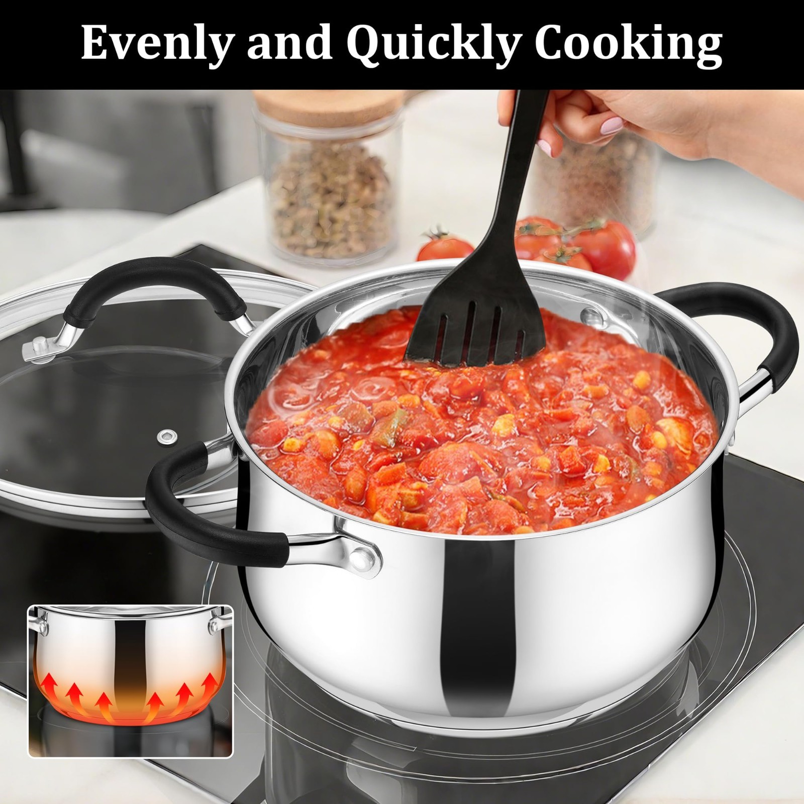 4 Quart Stainless Steel Stockpot with Lid – Induction Gas Safe, Dual Handles, Di