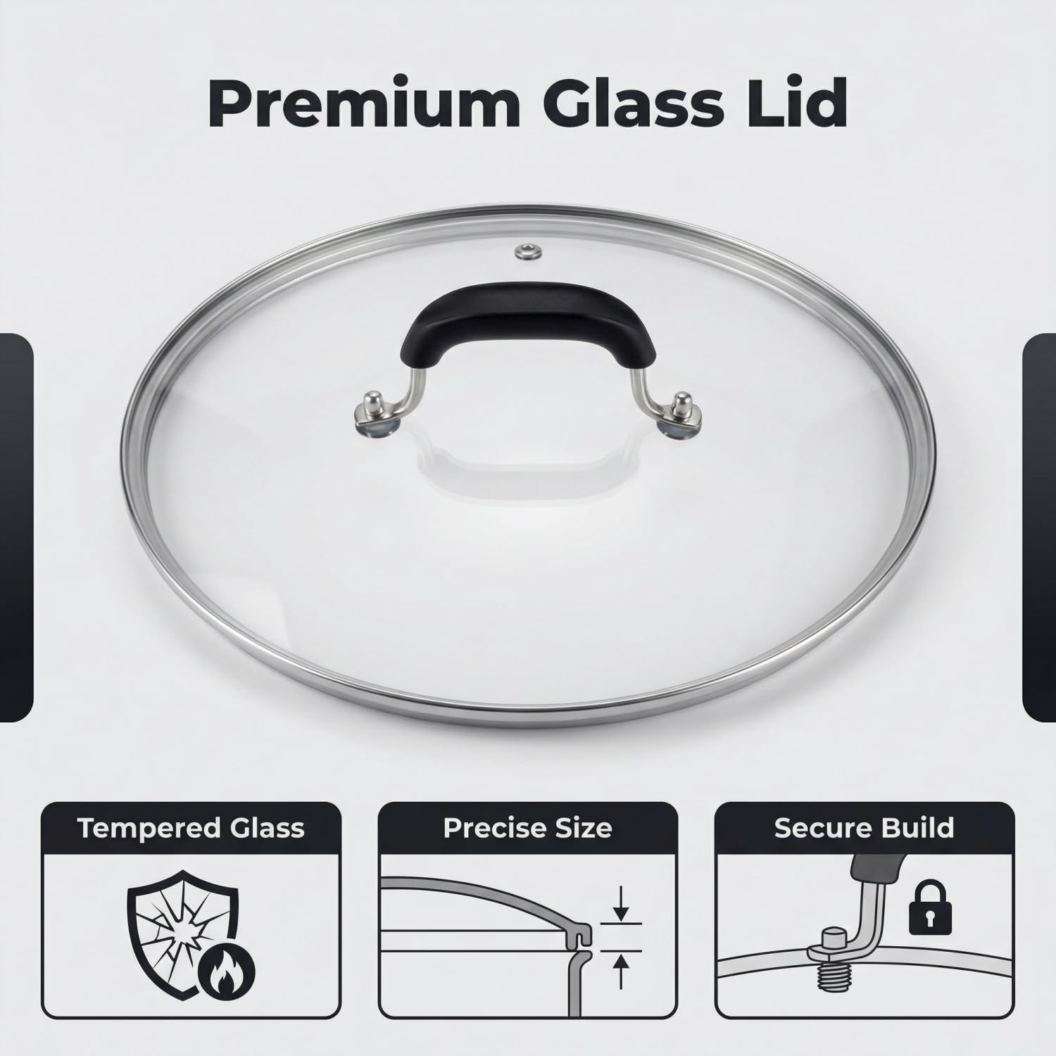Glass Lid for Pots and Pans, 121/2 Inch 113/4 Inch Inner Diameter Tempered Gl…