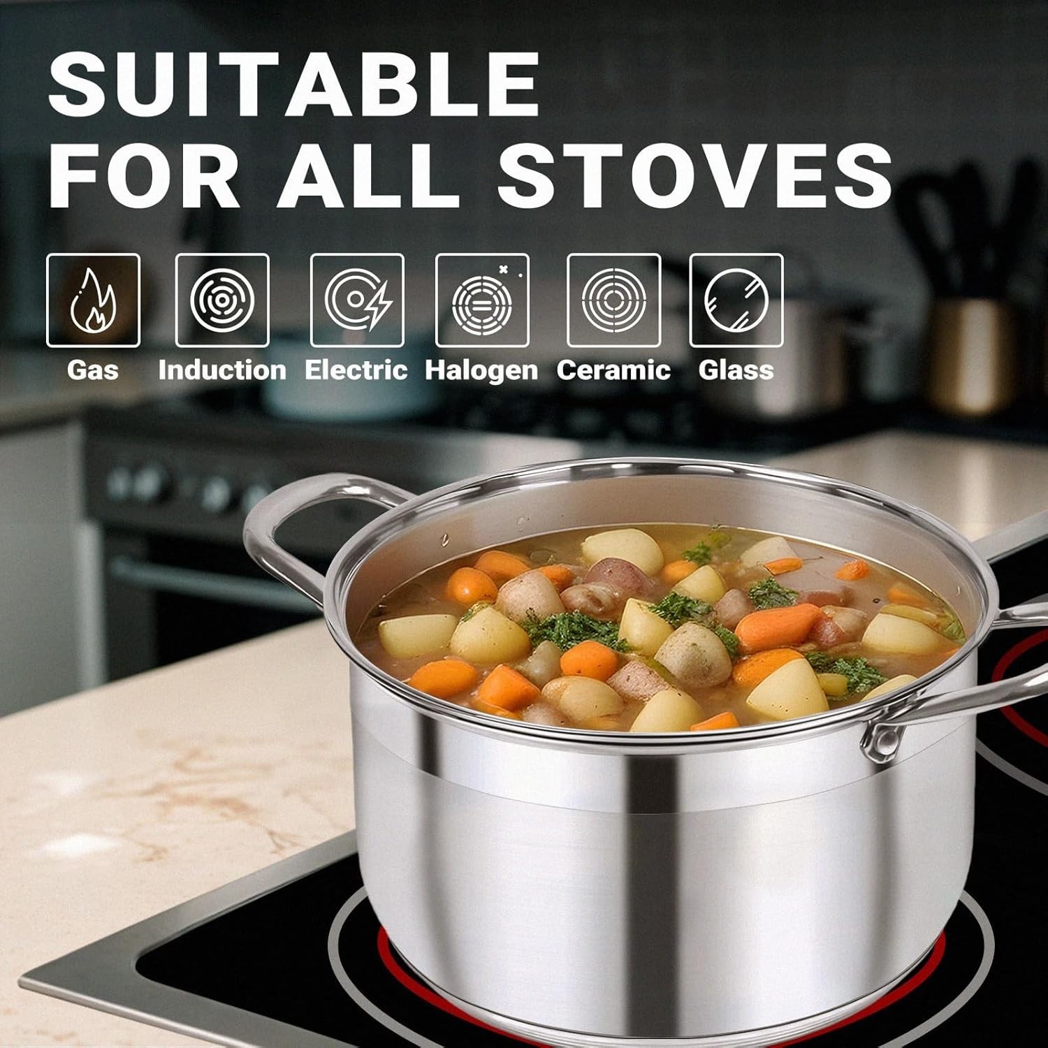 5-Quart Stainless Steel Stock Pot with Non-Stick Interior & Lid
