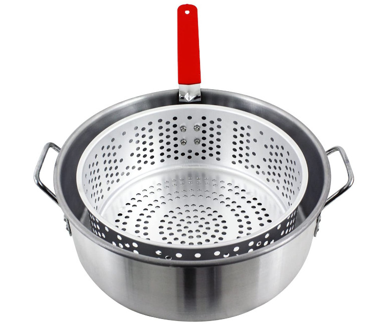 Aluminum Stock Pot with Strainer Basket – 10.5 Qt, Insulated Handle & Drain Hook
