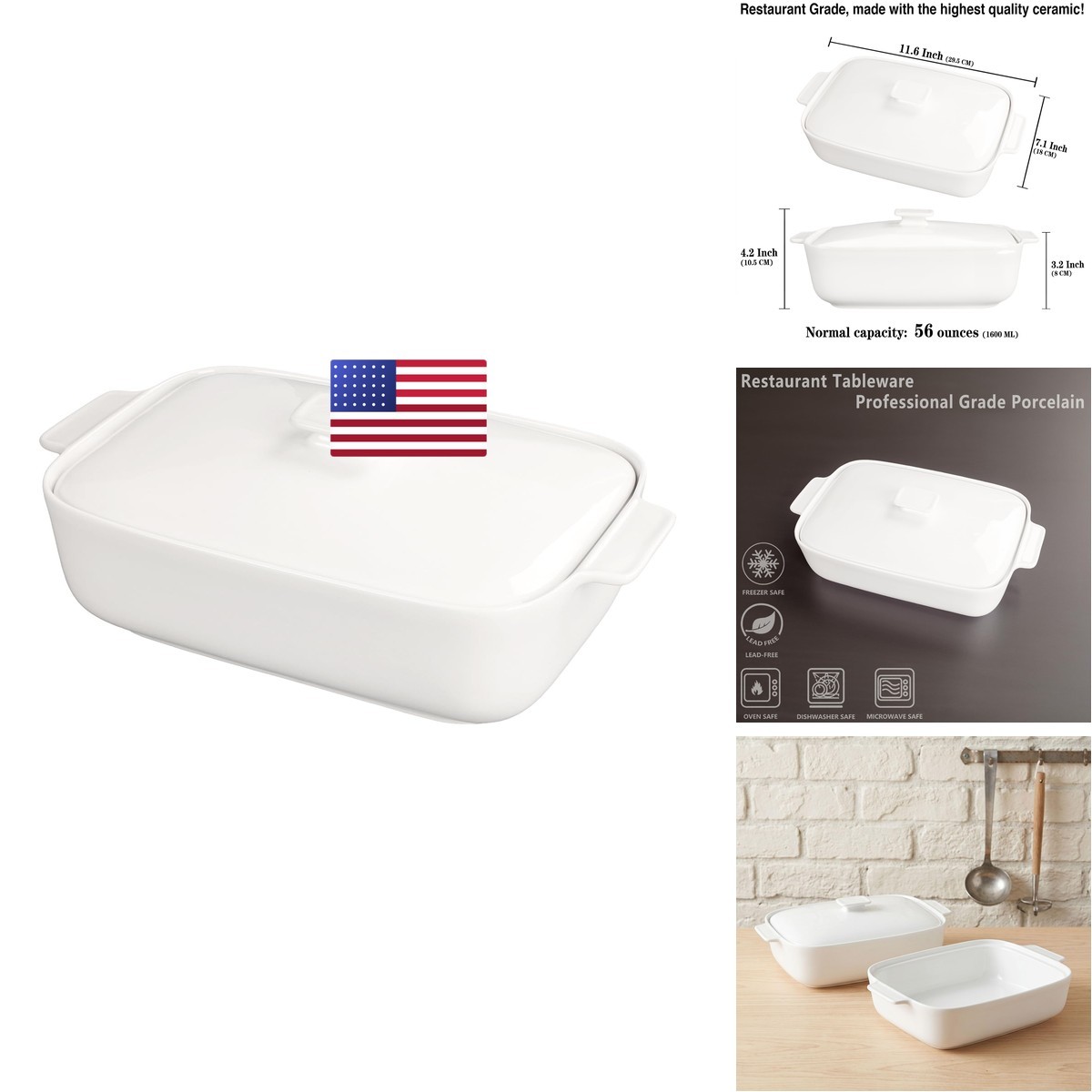 jinsongdafa 10″ x 7″ Ceramic Casserole Dish 1.7 Quart with Lids and Handle