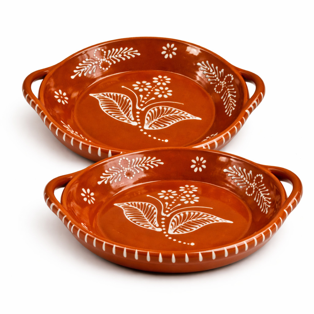 Socerâmica Hand-Painted Terracotta Frigideira Cooking & Serving Dishes, Set of 2