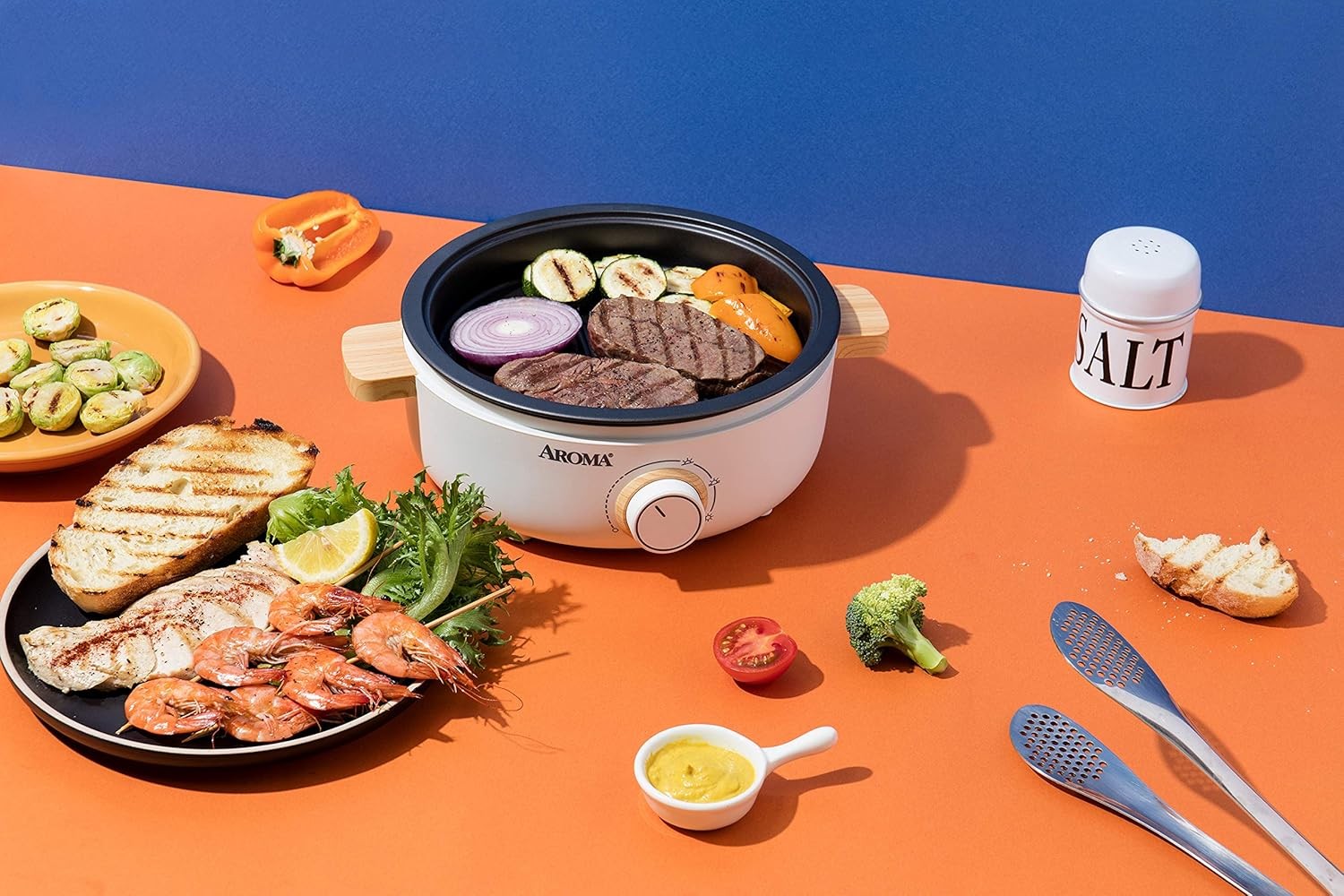 Aroma Housewares AMC-130 Whatever Pot, Indoor Grill, Cooking, Hot Pot with Glass