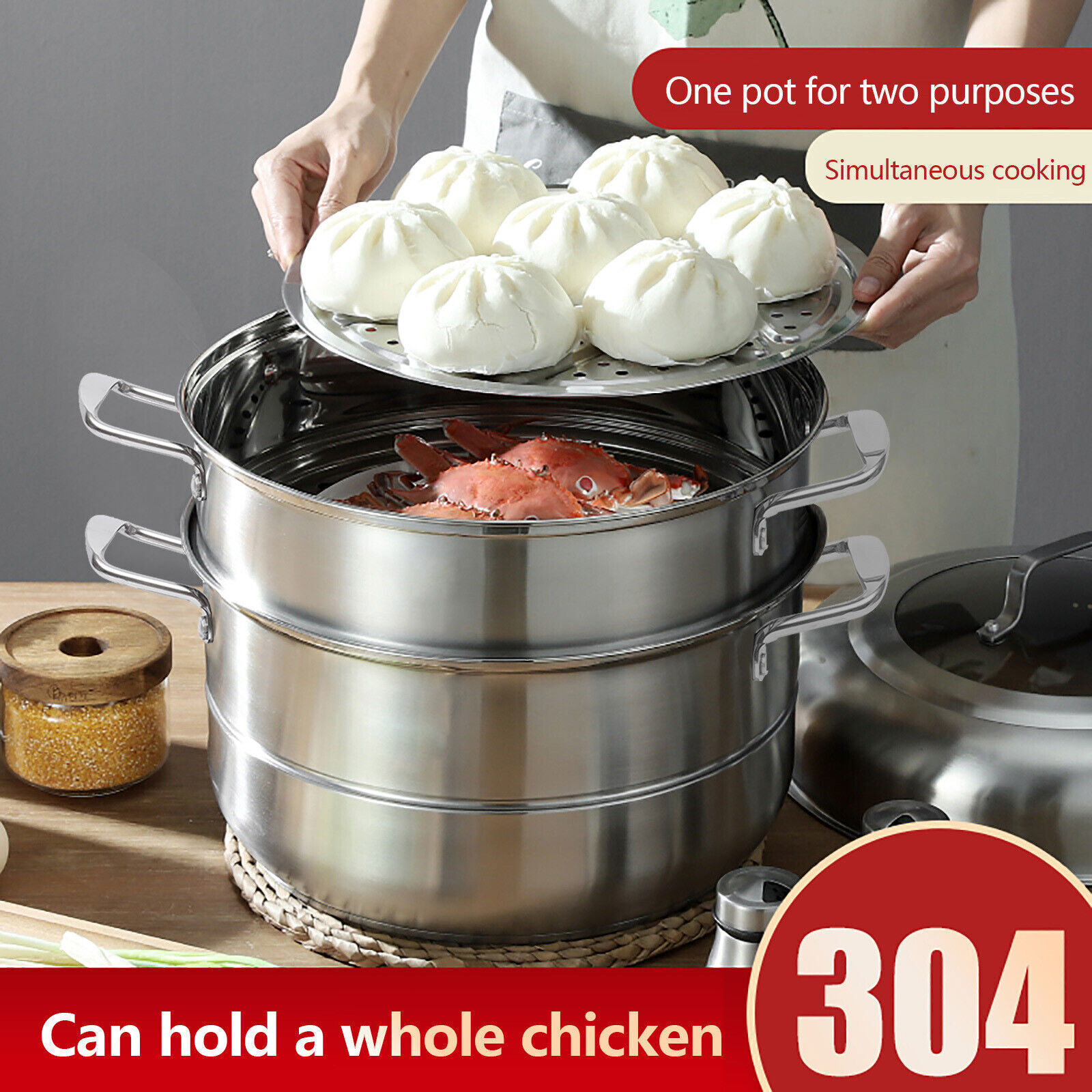 Stainless Steel 5 Tier Pot Steaming Food Steamer Cooking Cooker Cookware Large
