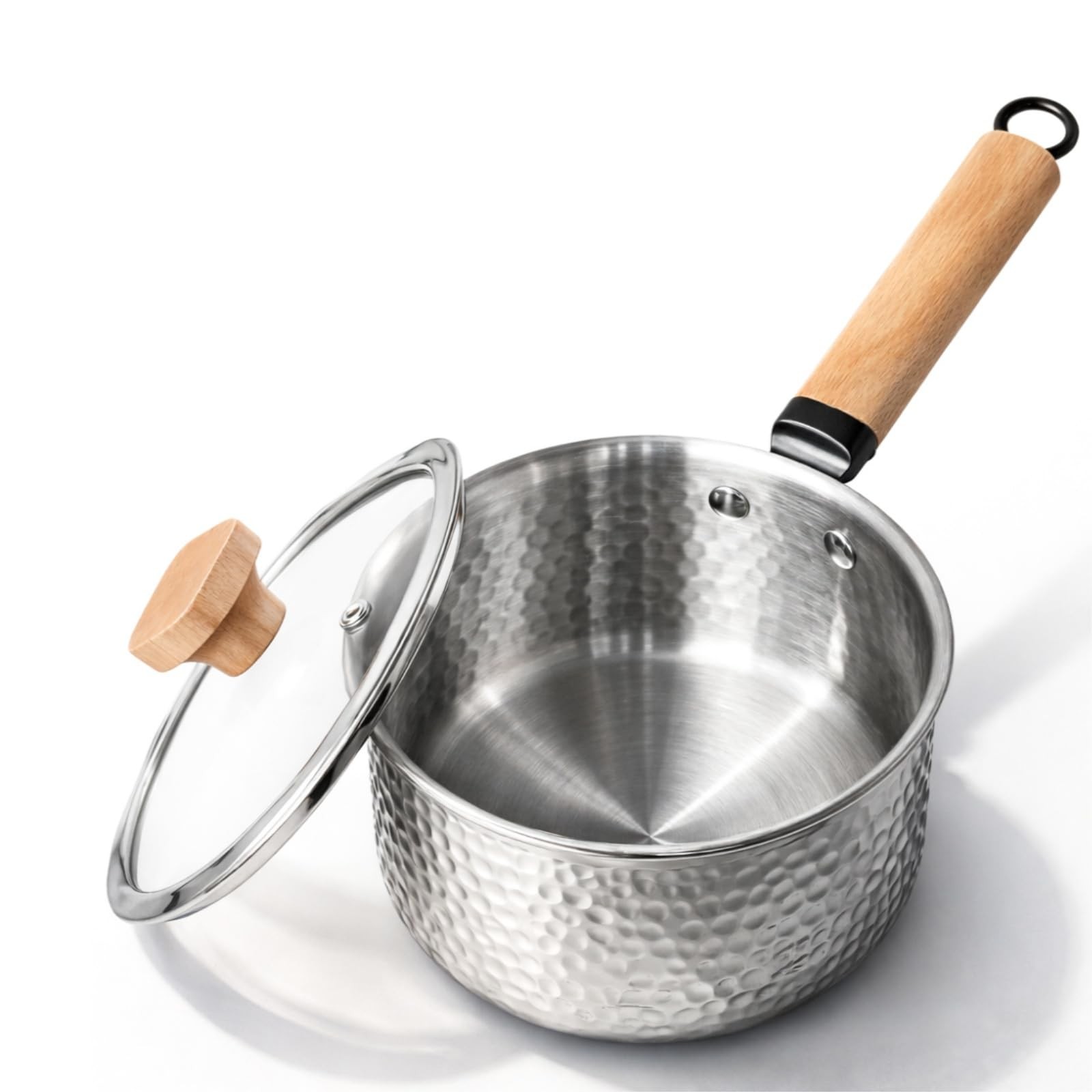 1.8 Quart TriPly Stainless Steel Saucepan With Lid Hammered Wood Handle Milk