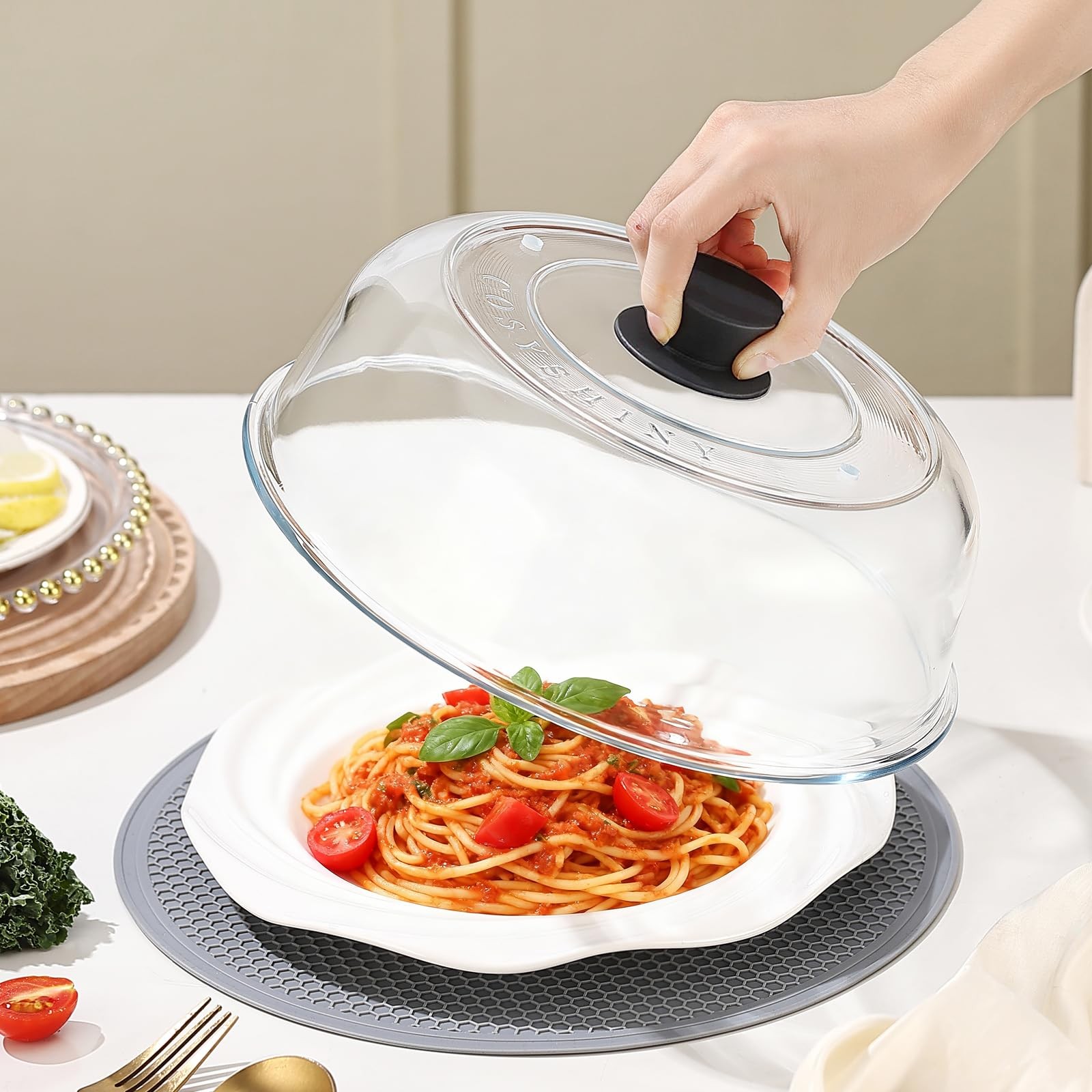 High Borosilicate Glass Microwave Splatter Cover for Food with Silicone Mat, …