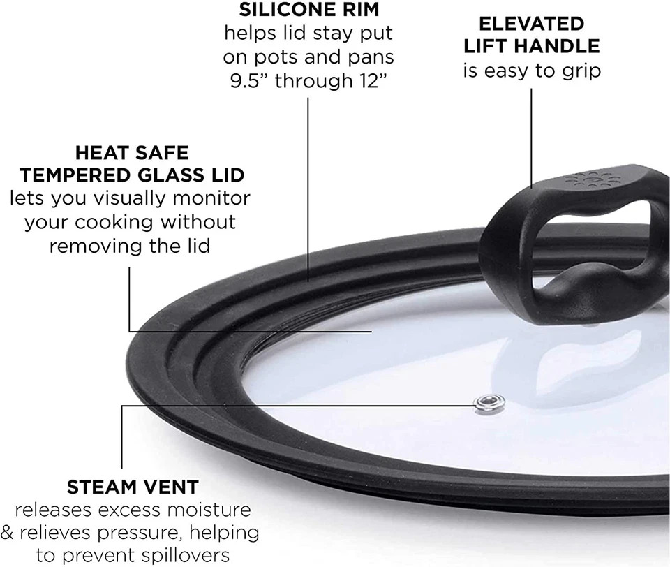 Ecolution Universal Lid for Pots and Pans, Fits 9.5-Inch to 12-Inch Cookware, Te