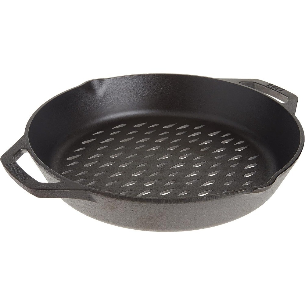 12in Pre-Seasoned Cast Iron Round Grill Pan Stop Food Falling Through Grates