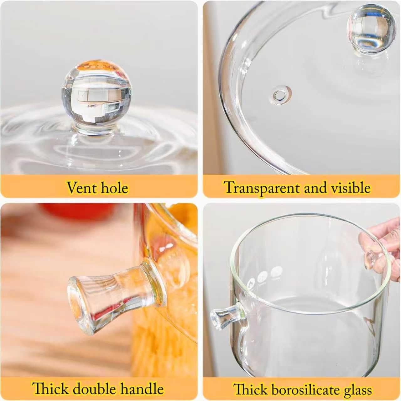 Glass Cooking Pots,1.7L/57OZ Heat Resistant Glass Saucepan with Cover, Pots for