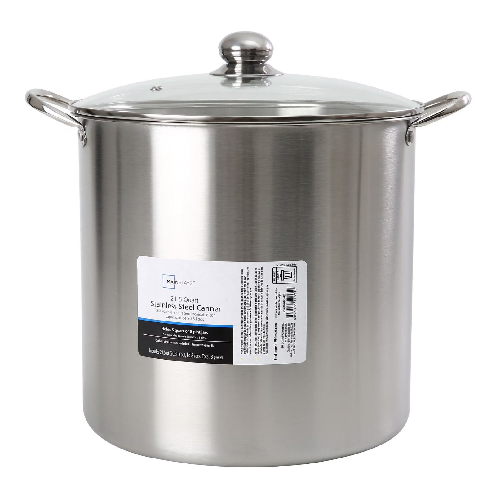 Mainstays 21.5 Quart Stainless Steel Canning Pot with Rack