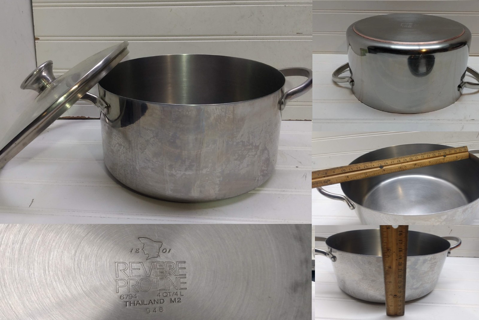 Revere Ware Proline 4 Qt Stockpot Copper Core Stainless Dutch Oven Fry Pan & Lid
