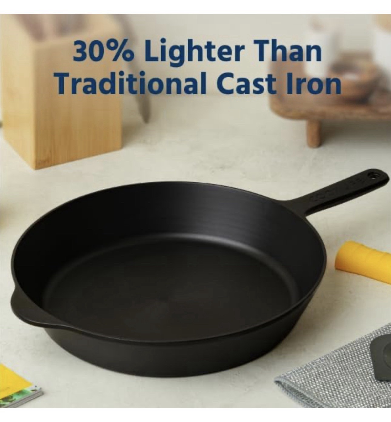 COOKLIFE 12 Inch Lightweight Pre-Seasoned Cast Iron Skillets, W/Spoon, BRAND NEW