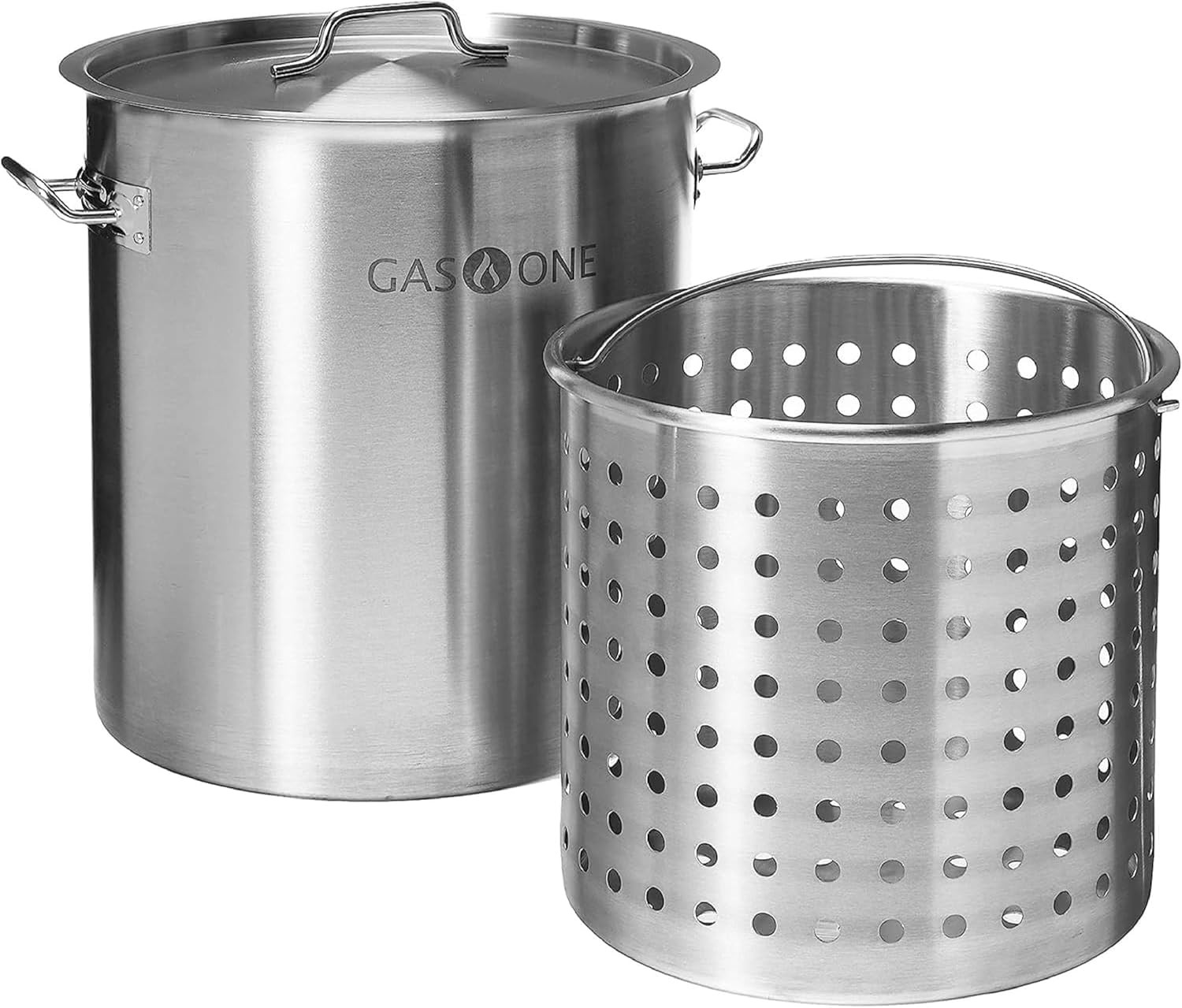 53Qt Heavy-Duty Stainless Steel Stockpot with Basket & Lid for Cooking