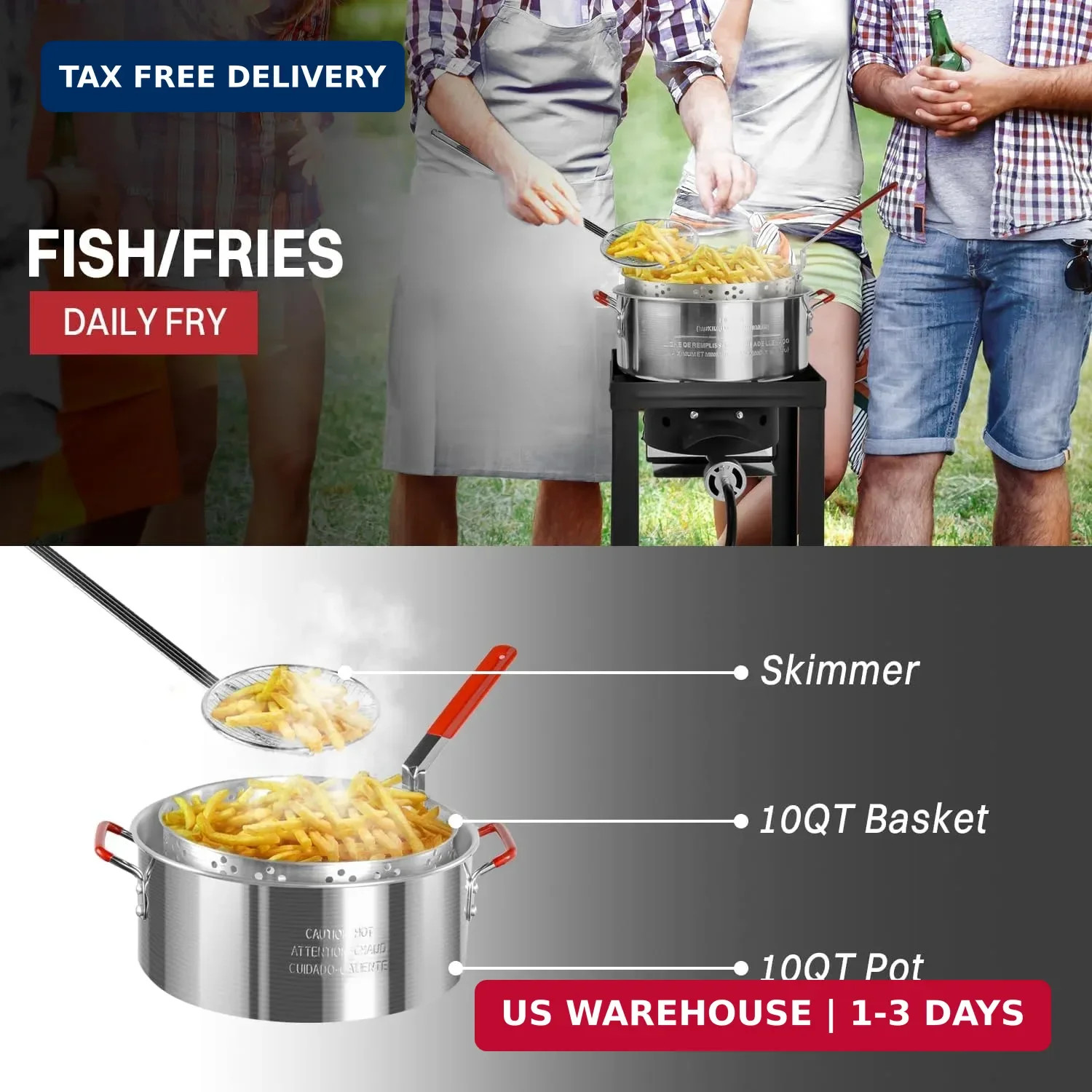 30QT & 10QT Outdoor Fryer | Turkey Fryer | Seafood Boil Pot | Cover & Skimmer In
