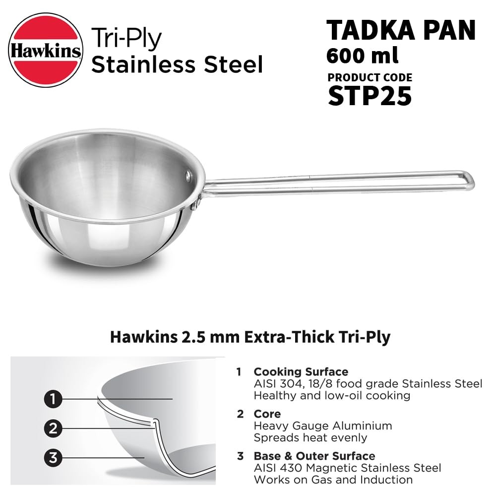 600ml Triply Stainless Steel Tadka Pan Silver STP25 Mini Fry Kitchen Cookware