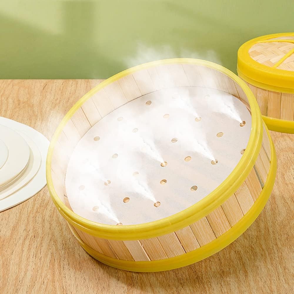 150 PCS Bamboo Steamer Liners, Round Air Fryer Parchment Paper with Holes, 10 In