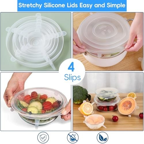 12PCS Silicone Stretch Lids for Food Storage, 6 Specifications of Reusable Si…