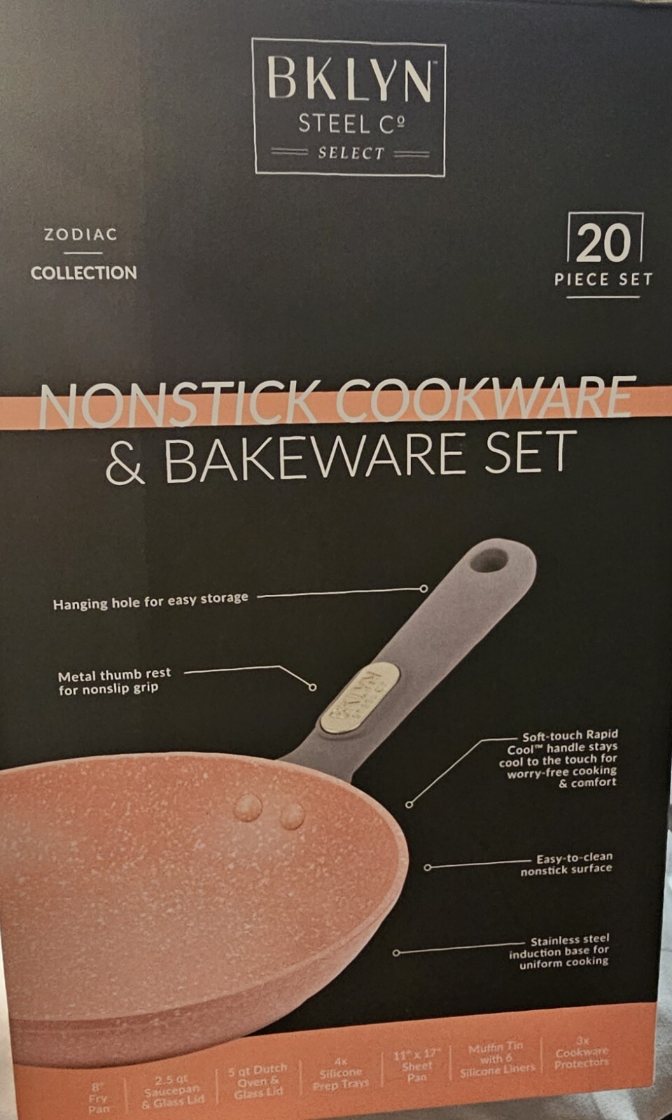 Brooklyn Steel 20 Piece Cookware/Bakeware Set, Speckled Pink. New In Box
