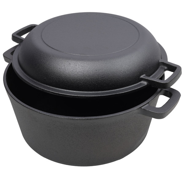 2 in 1 Cast Iron Stock Pot Dual Handles Multi Purpose Braiser with Griddle Lid