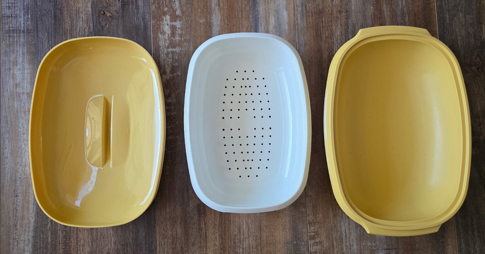 Vtg Tupperware Microwave Vegetable Rice Steamer 3 Piece Harvest Gold 1273-5