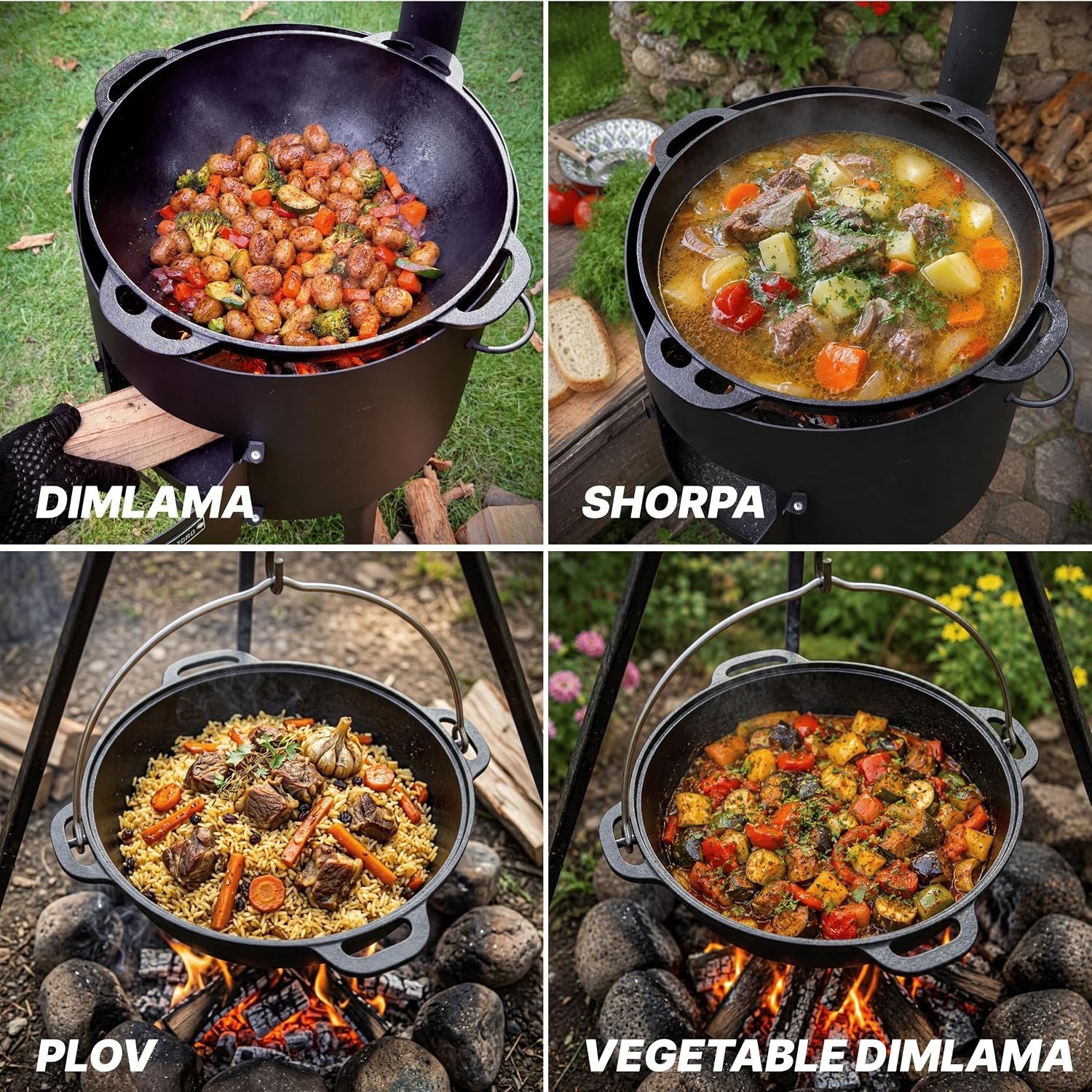 22 L Kazan Uzbeki Tatar Dish Plov Pot Mangal Cookware Cast Iron Pan Cooking Oven