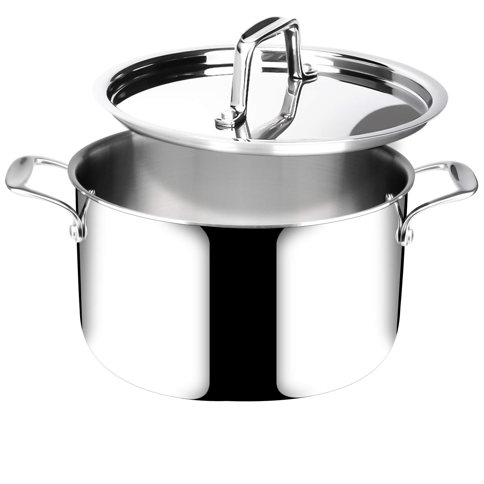 6.5 Quart Stainless Steel Stock Pot with Lid, 3-Ply Cooking Pot for Soup, Ric…